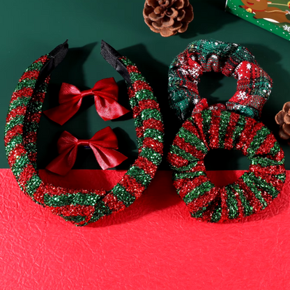 Festive hair accessory set - knotted headband, scrunchies and bows