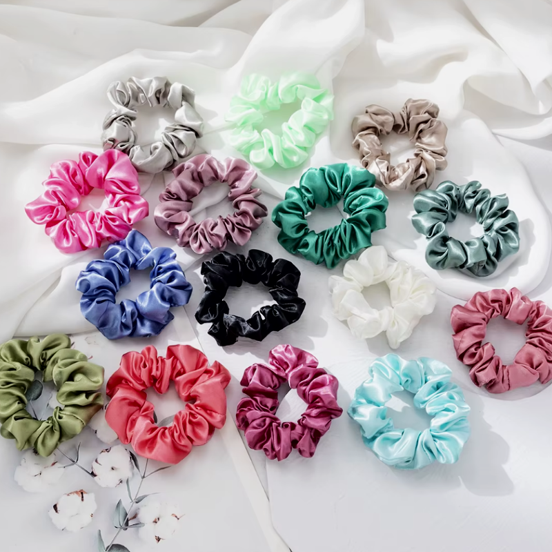 Set of 15 satin hair scrunchies