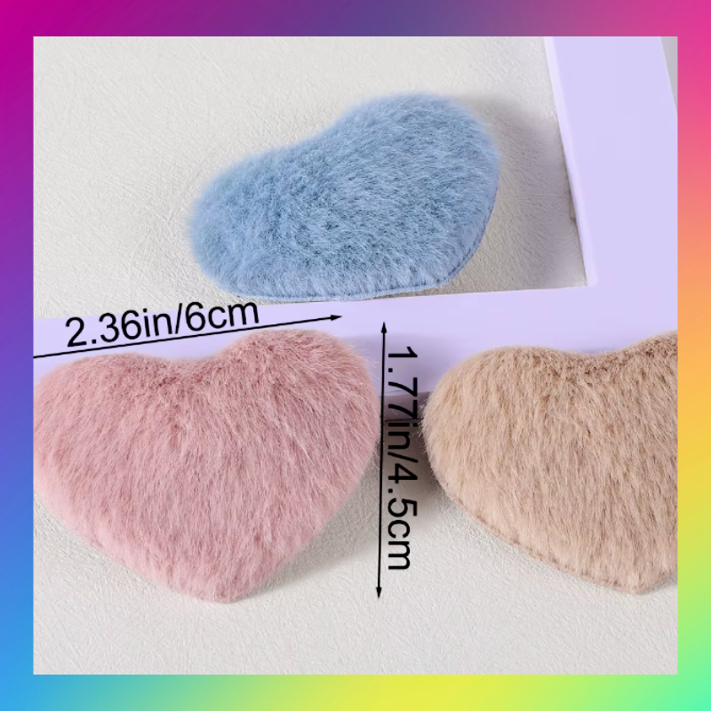 Soft fluffy plush heart shaped hair snap clips