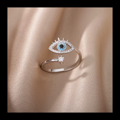 Evil eye crystal rhinestone adjustable ring