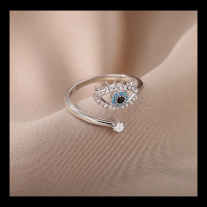 Evil eye crystal rhinestone adjustable ring
