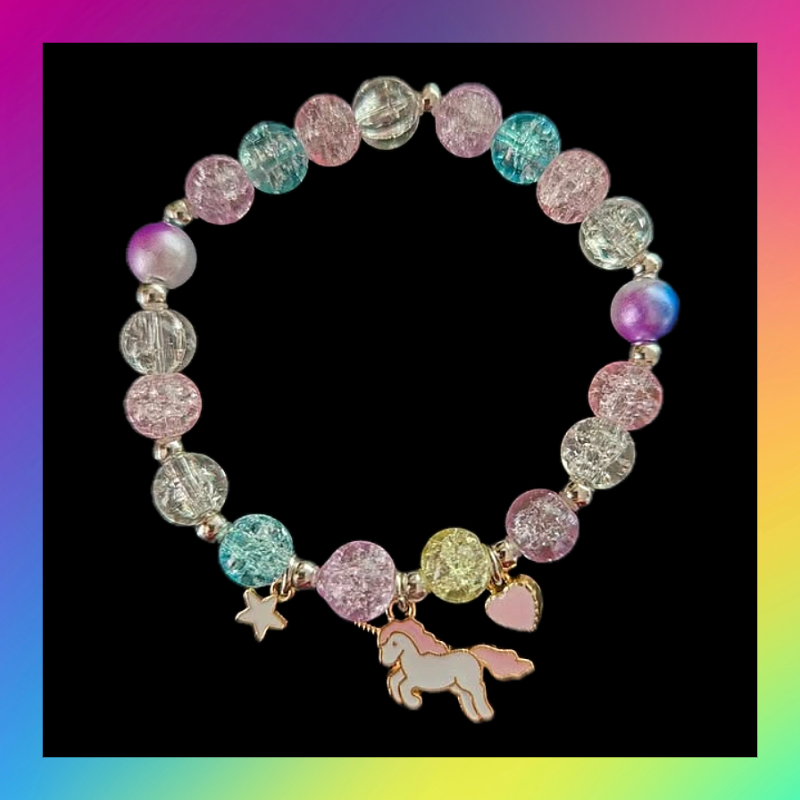 Pastel beaded bracelet with sweet unicorn, heart and star charms