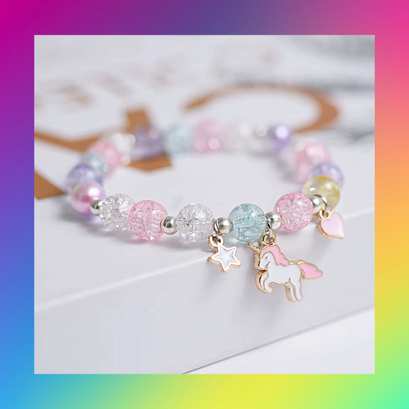 Pastel beaded bracelet with sweet unicorn, heart and star charms