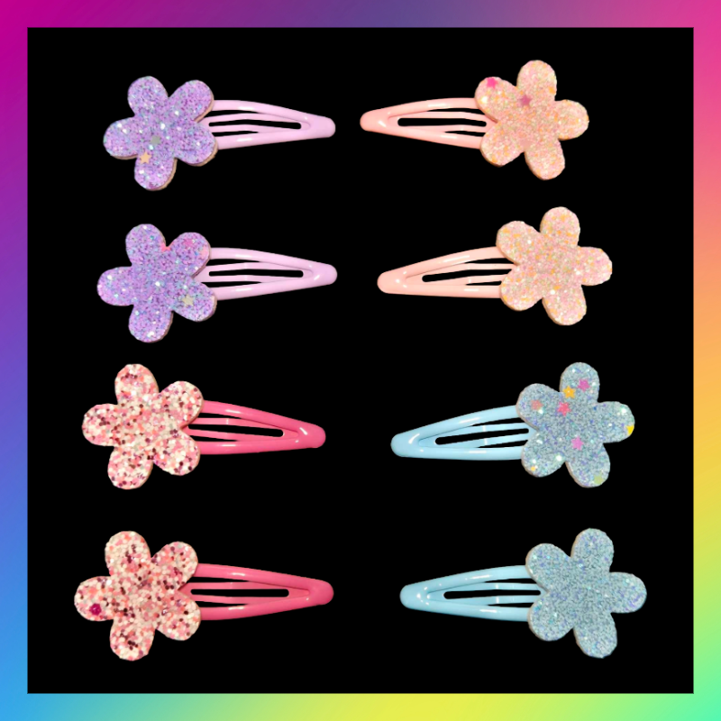 Sparkly flowers snap clips