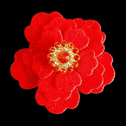 Velvet flower and rhinestone hair clip