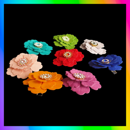 Velvet flower and rhinestone hair clip