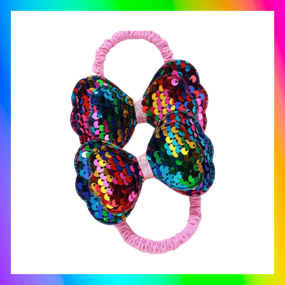 Sequinned bow headband and bobbles set