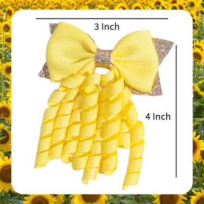 Bumble bee yellow white and black themed ribbon hair bow clips set