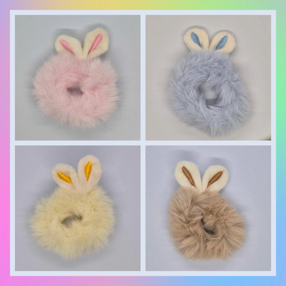 Pack of four fluffy Easter bunny rabbit ear scrunchie bobbles