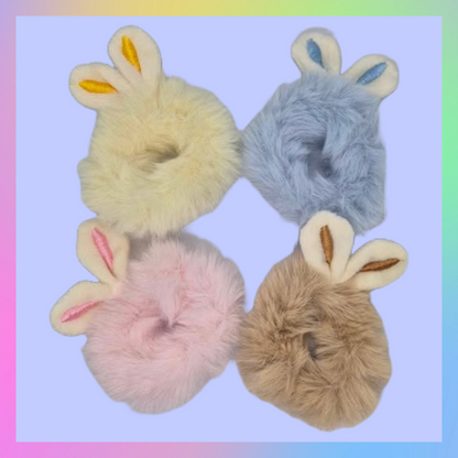 Pack of four fluffy Easter bunny rabbit ear scrunchie bobbles
