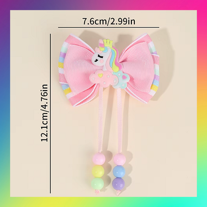 Rainbow unicorn themed ribbon hair bow clips set
