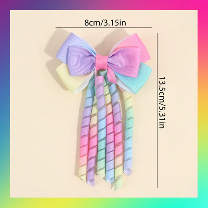 Rainbow unicorn themed ribbon hair bow clips set