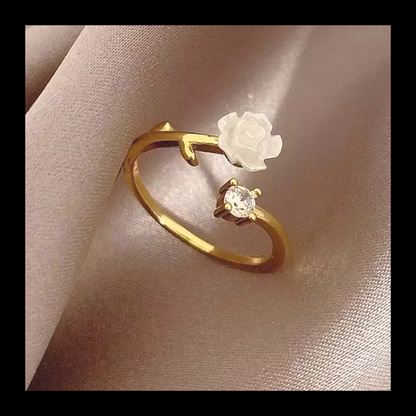 Rose and zircon adjustable ring
