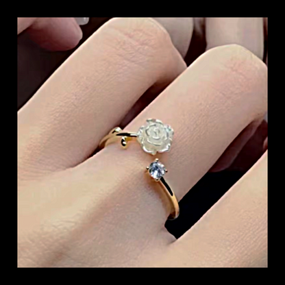 Rose and zircon adjustable ring