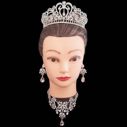 Princess style crystal rhinestone tiara and matching jewellery set necklace and earrings