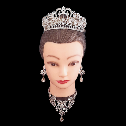 Princess style crystal rhinestone tiara and matching jewellery set necklace and earrings