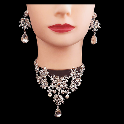 Princess style crystal rhinestone tiara and matching jewellery set necklace and earrings