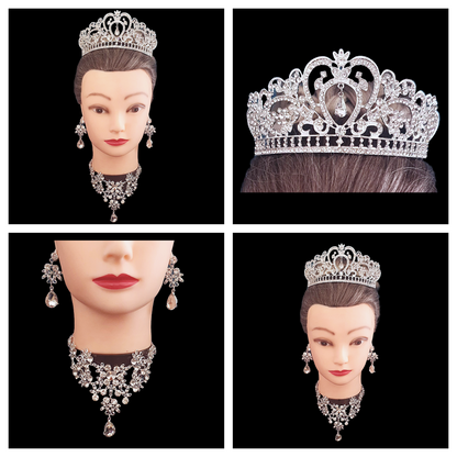 Princess style crystal rhinestone tiara and matching jewellery set necklace and earrings