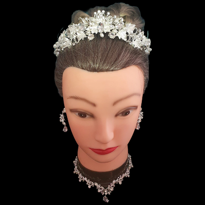 Crystal rhinestone tiara and matching jewellery set necklace and earrings