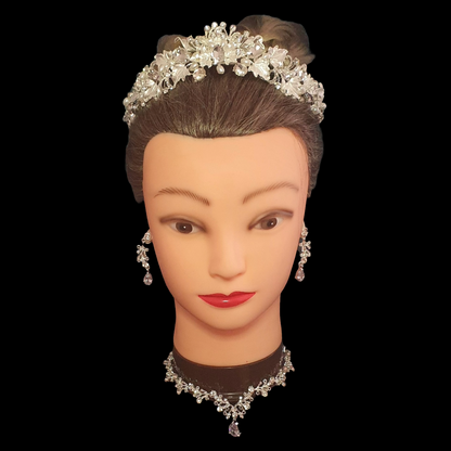 Crystal rhinestone tiara and matching jewellery set necklace and earrings