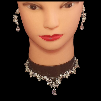 Crystal rhinestone tiara and matching jewellery set necklace and earrings
