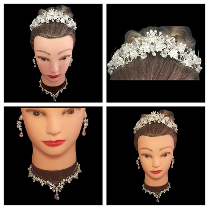 Crystal rhinestone tiara and matching jewellery set necklace and earrings