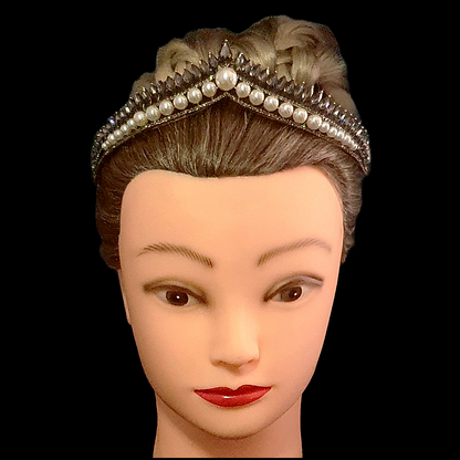 Black crystal rhinestone and faux pearl tiara crown