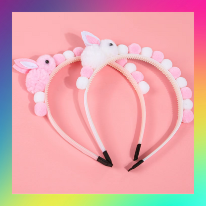 Eater bunny rabbit pink and white pom pom headband