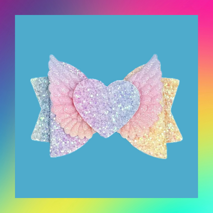 Pastel rainbow wing and heart/star bow hair clips