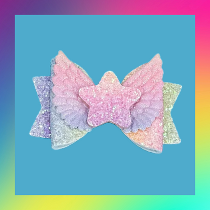 Pastel rainbow wing and heart/star bow hair clips