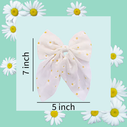 Daisy flower mesh ribbon large hair bow clip