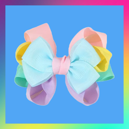 Rainbow lolly pop flower pom pom hair bow and clip set