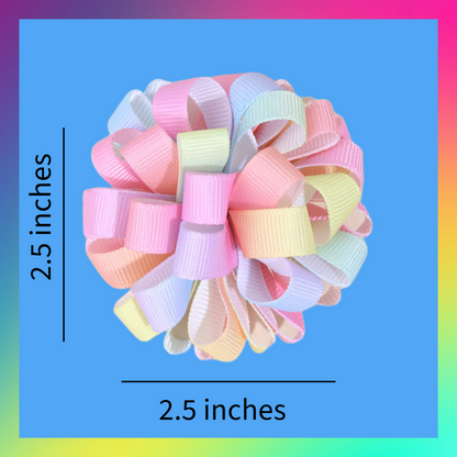 Rainbow lolly pop flower pom pom hair bow and clip set