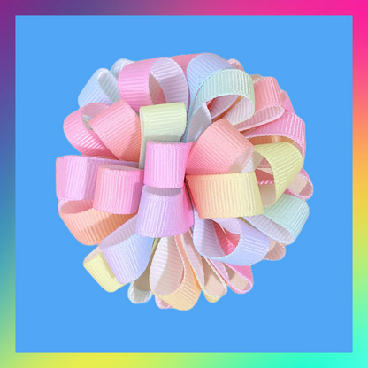 Rainbow lolly pop flower pom pom hair bow and clip set