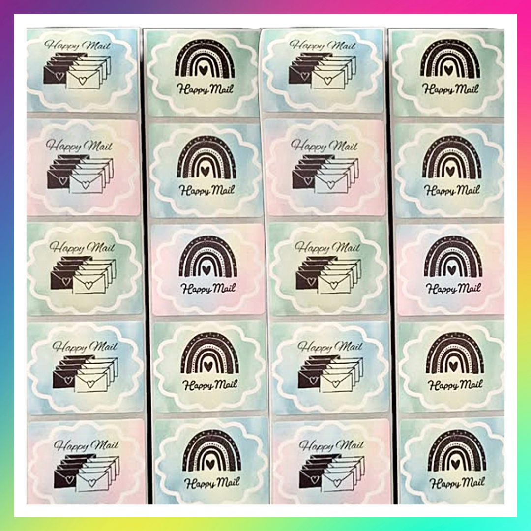 Happy mail stickers for parcels and packages
