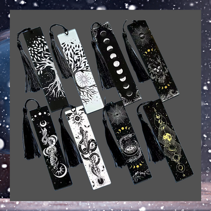 Acrylic bookmark pairs tree of life snake moon phase and skeleton with tassels