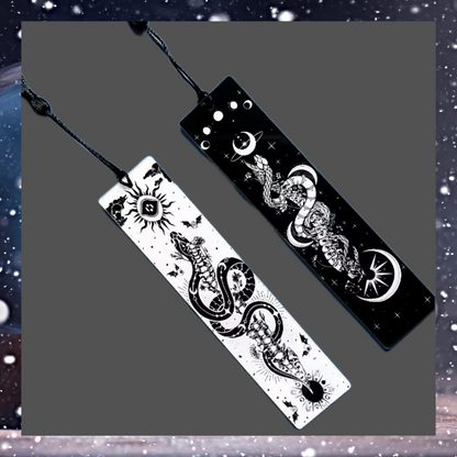 Acrylic bookmark pairs tree of life snake moon phase and skeleton with tassels