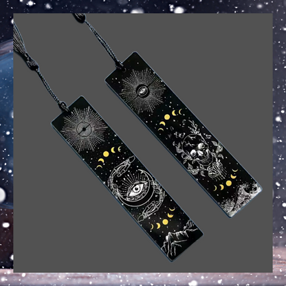 Acrylic bookmark pairs tree of life snake moon phase and skeleton with tassels