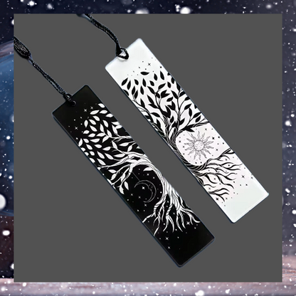 Acrylic bookmark pairs tree of life snake moon phase and skeleton with tassels