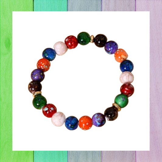 Colourful rainbow plastic bead bracelet