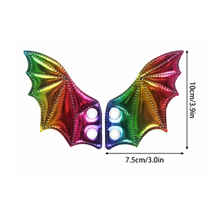 Embroidered Pair Of Rainbow Holographic Bat Dragon Wing Shoe Trainer Boot Skate Charms Accessory
