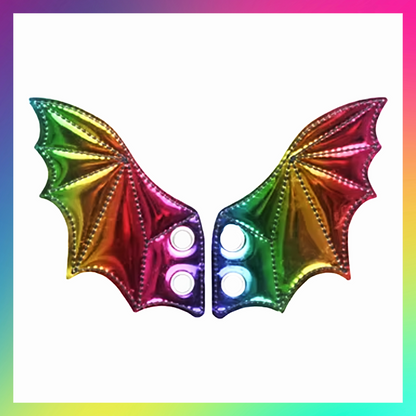 Embroidered Pair Of Rainbow Holographic Bat Dragon Wing Shoe Trainer Boot Skate Charms Accessory