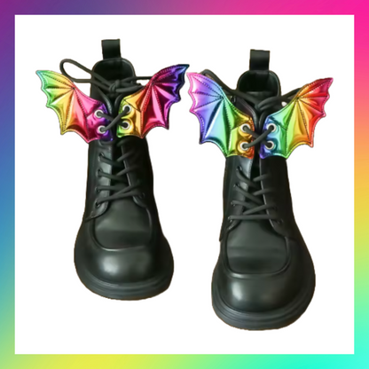 Embroidered Pair Of Rainbow Holographic Bat Dragon Wing Shoe Trainer Boot Skate Charms Accessory