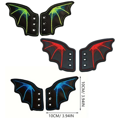 Embroidered Pair Of Dragon Bat Vampire Wing Shoe Trainer Boot Skate Charms Accessory