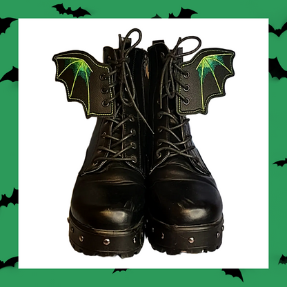 Embroidered Pair Of Dragon Bat Vampire Wing Shoe Trainer Boot Skate Charms Accessory