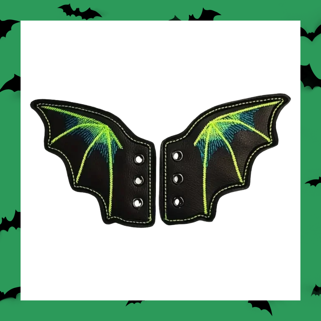 Embroidered Pair Of Dragon Bat Vampire Wing Shoe Trainer Boot Skate Charms Accessory