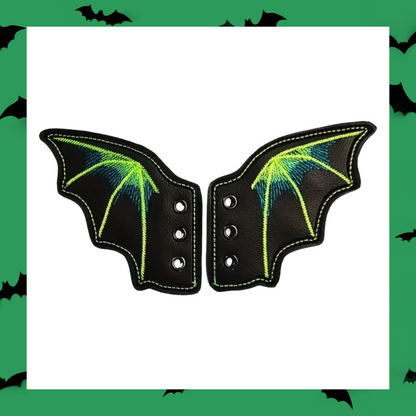 Embroidered Pair Of Dragon Bat Vampire Wing Shoe Trainer Boot Skate Charms Accessory
