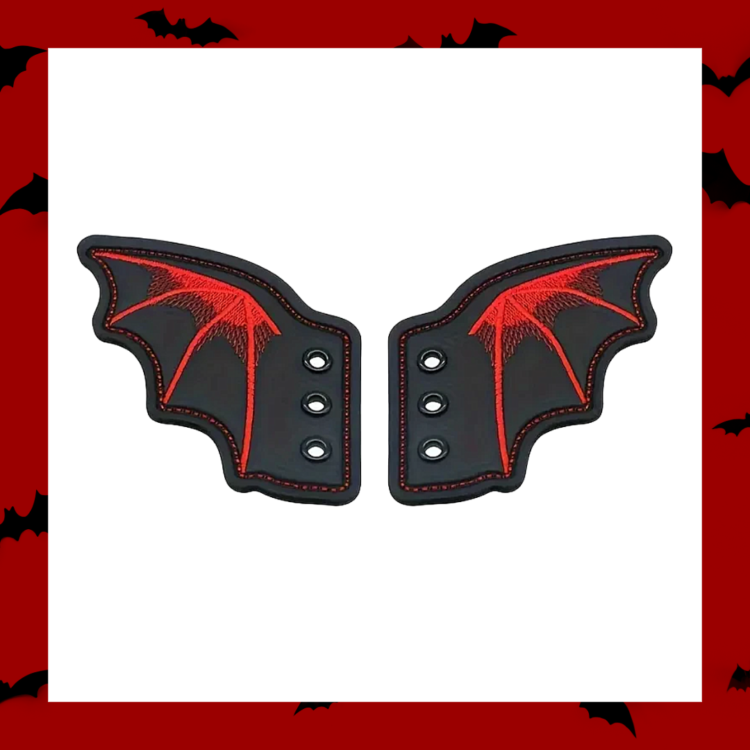 Embroidered Pair Of Dragon Bat Vampire Wing Shoe Trainer Boot Skate Charms Accessory