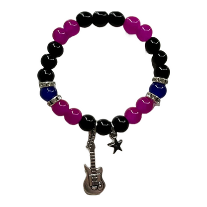 Blue Pink Black Guitar Star Bead Bracelet