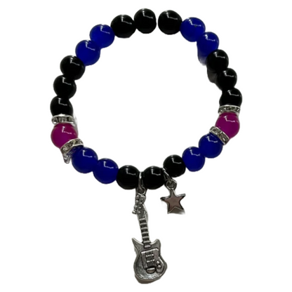 Blue Pink Black Guitar Star Bead Bracelet